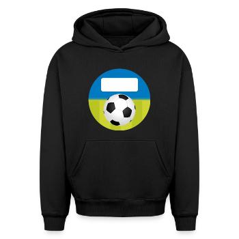 Stickers Ecole Rond - Football Bleu Vert - Sweat à capuche unisexe oversize épais SPREAD - noir - Devant - AI Model Female 172 light (172cm) & AI Model Male 185 light (185cm)