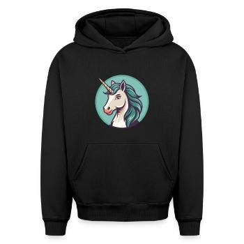 Licorne Kawaii Dessin animé Personnage Animal Animal Visage - Sweat à capuche unisexe oversize épais SPREAD - noir - Devant - AI Model Female 172 light (172cm) & AI Model Male 185 light (185cm)