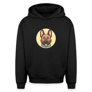 Holländischer Schäferhund Hunderasse Karikatur Kawaii Clipart - Oversized Heavyweight Unisex Hoodie - Schwarz - Vorne - AI Model Female 172 light (172cm) & AI Model Male 185 light (185cm)