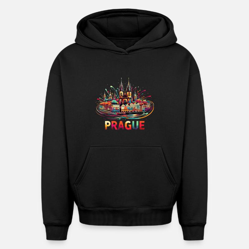Prague Capitale République tchèque Cadeau - Sweat à capuche unisexe oversize épais SPREAD - noir