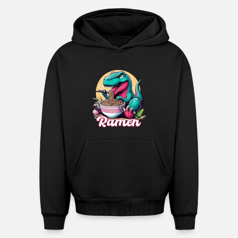 Mignon T-Rex Ramen Dinosaure Cadeau - Sweat à capuche unisexe oversize épais SPREAD - noir