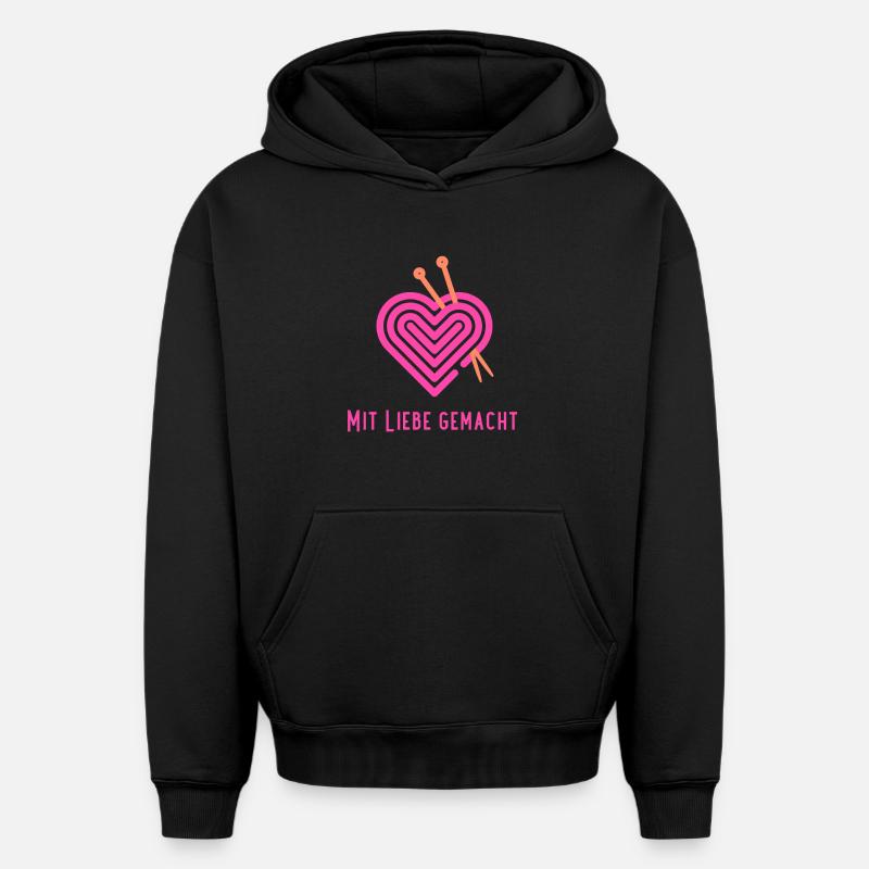 mit Liebe Häkelherz - Oversized Heavyweight Unisex Hoodie - Schwarz