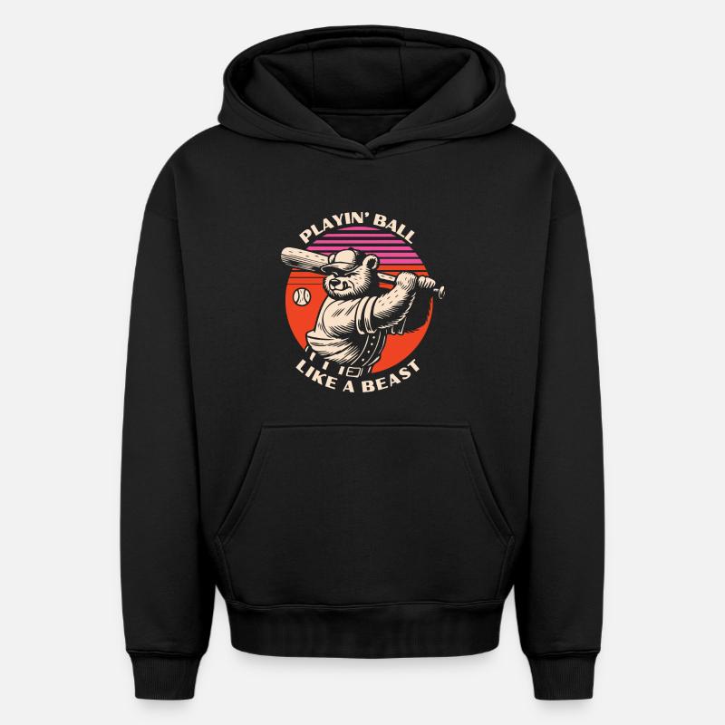 Baseball bête ours - Sweat à capuche unisexe oversize épais SPREAD - noir