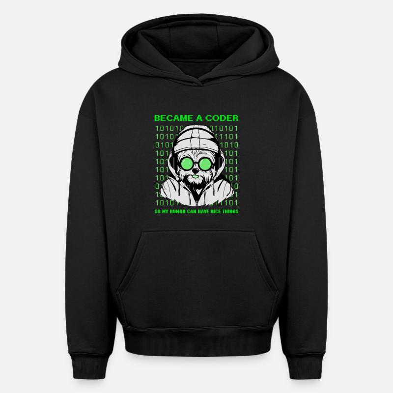 Devenu codeur – Hacker Dog Binary Look - Sweat à capuche unisexe oversize épais SPREAD - noir
