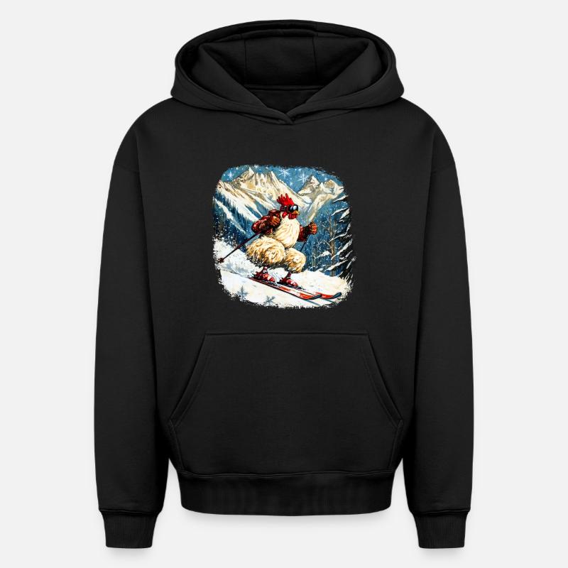 Poulet de ski - Sweat à capuche unisexe oversize épais SPREAD - noir