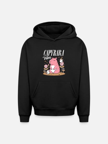 Ambiance détendue de Capybara - Sweat à capuche unisexe oversize épais SPREAD - noir