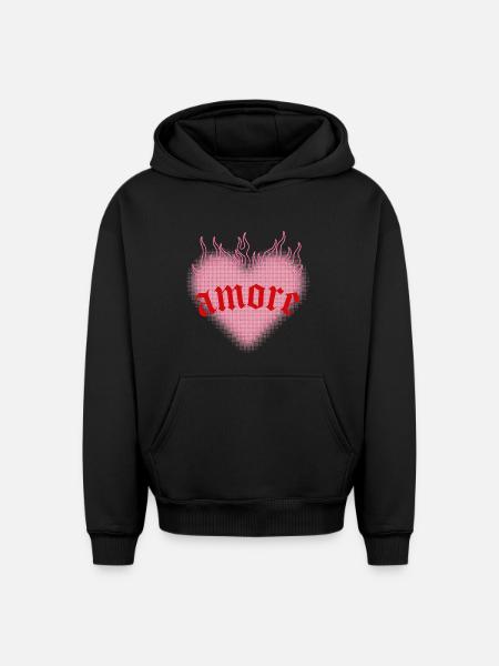 Burning love - Oversized Heavyweight Unisex Hoodie - black