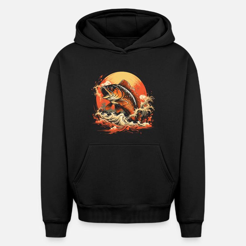 Illustration de pêche - Sweat à capuche unisexe oversize épais SPREAD - noir