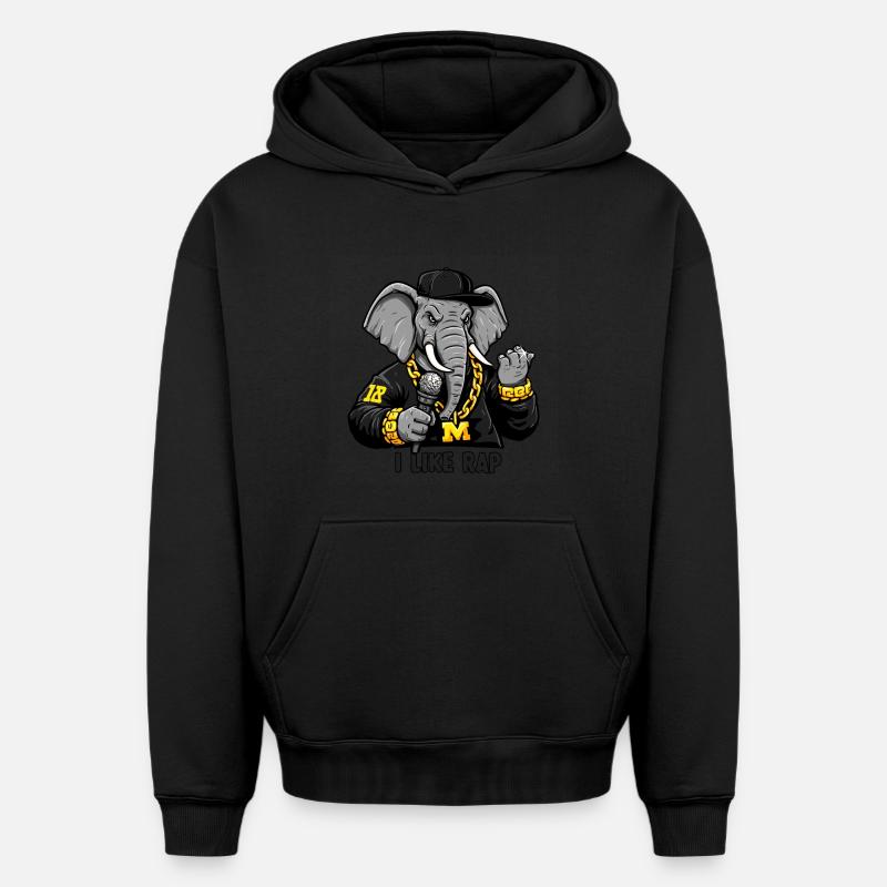 Éléphant Rappeur : Style Rap et Attitude ! - Sweat à capuche unisexe oversize épais SPREAD - noir
