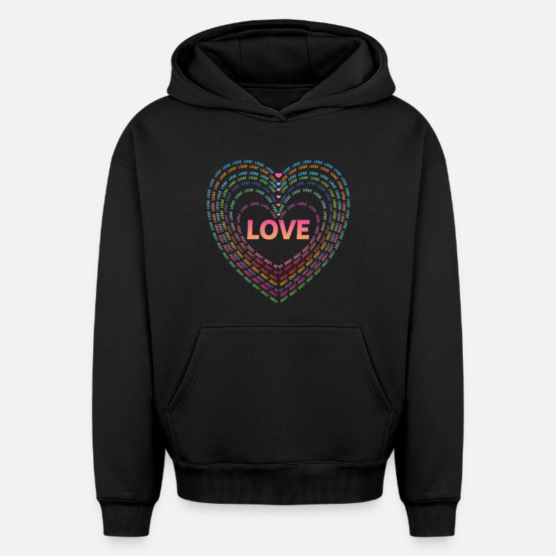 Amour. - Sweat à capuche unisexe oversize épais SPREAD - noir