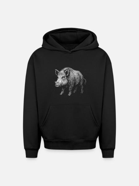 Sanglier - Sweat à capuche unisexe oversize épais SPREAD - noir