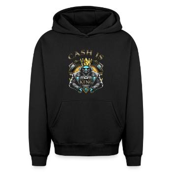 King of Cash Graphic Design - Oversized Heavyweight Unisex Hoodie - black - Front - AI Model Female 172 light (172cm) & AI Model Male 185 light (185cm)
