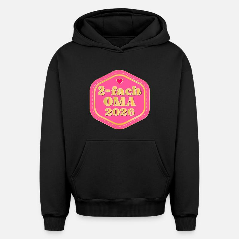 DOUBLE OMA 2026 - Sweat à capuche unisexe oversize épais SPREAD - noir