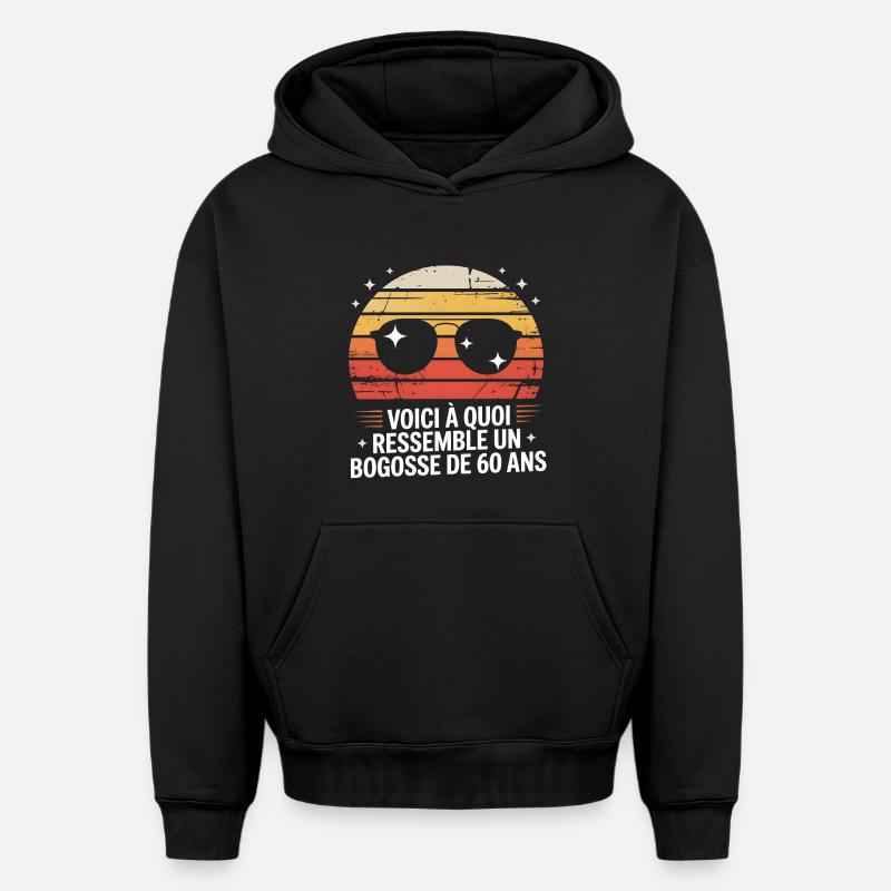 Soleil rétro Bogosse 60 ans - Sweat à capuche unisexe oversize épais SPREAD - noir