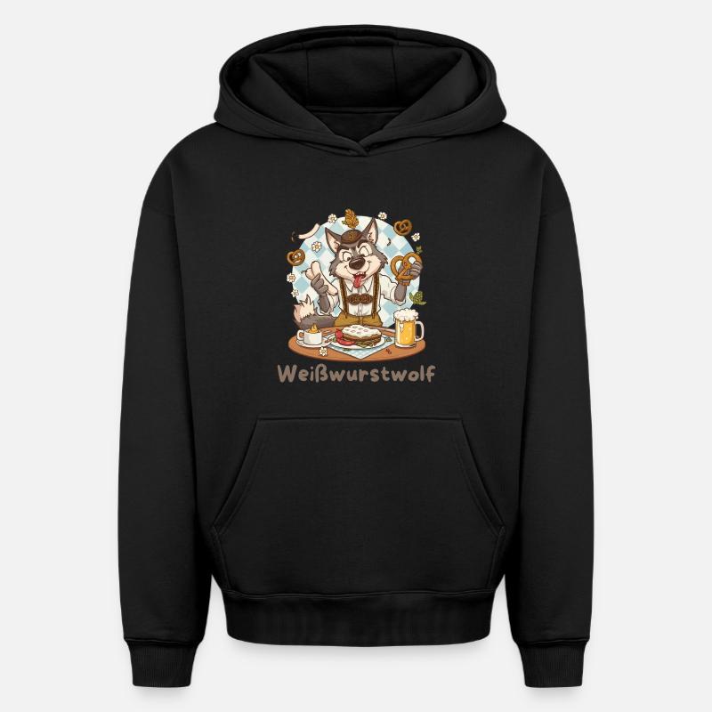 Weißwurstwolf Kochheld Bavarian - Oversized Heavyweight Unisex Hoodie - Schwarz