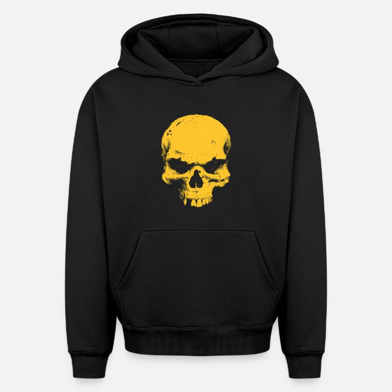 Contraste crâne jaune - Sweat à capuche unisexe oversize épais SPREAD - noir