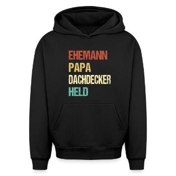 Roofer Dad - Oversized Heavyweight Unisex Hoodie - black - Front - AI Model Female 172 light (172cm) & AI Model Male 185 light (185cm)