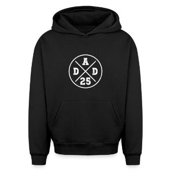 Papa 25 Papa Papa Cadeau 2025 - Sweat à capuche unisexe oversize épais SPREAD - noir - Devant - AI Model Female 172 light (172cm) & AI Model Male 185 light (185cm)