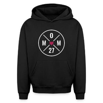 Maman 2027 Heart - Sweat à capuche unisexe oversize épais SPREAD - noir - Devant - AI Model Female 172 light (172cm) & AI Model Male 185 light (185cm)