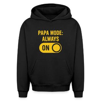 Mode Papa : Toujours en mode - Sweat à capuche unisexe oversize épais SPREAD - noir - Devant - AI Model Female 172 light (172cm) & AI Model Male 185 light (185cm)