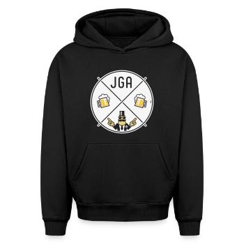 Signe de main du marié Signe de bière Symbole NEG 3C - Sweat à capuche unisexe oversize épais SPREAD - noir - Devant - AI Model Female 172 light (172cm) & AI Model Male 185 light (185cm)