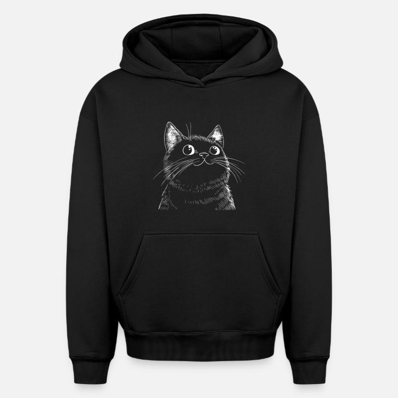 Sketch drôle de chat - Sweat à capuche unisexe oversize épais SPREAD - noir