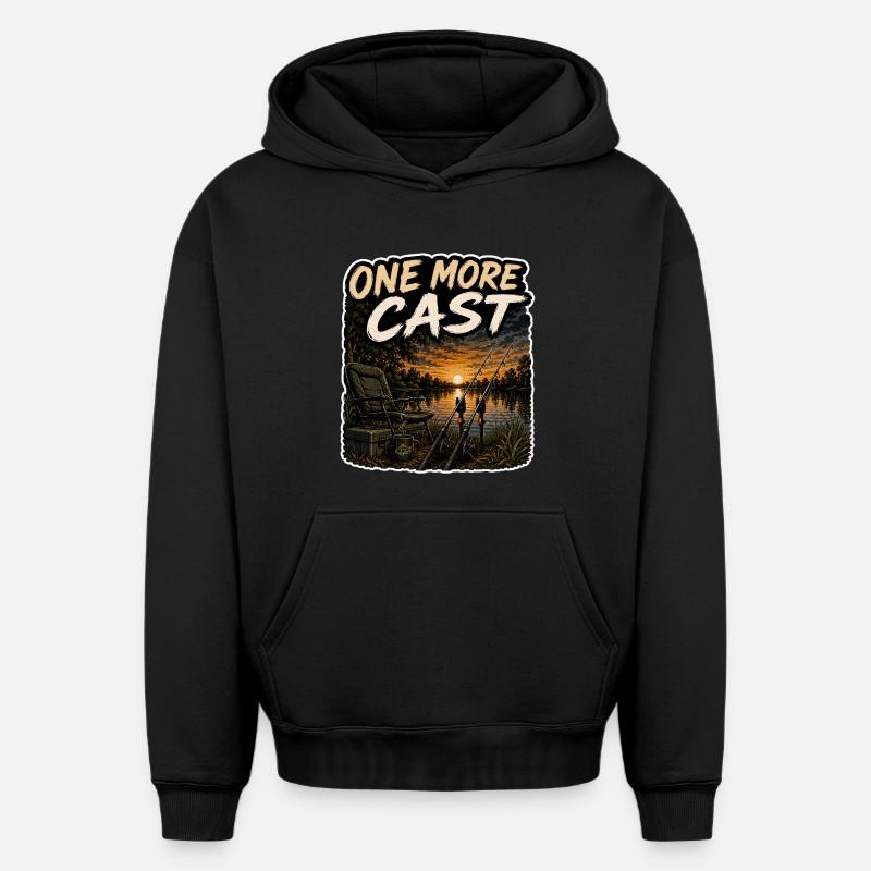 Ein weiterer Wurf Sonnenuntergangs-Karpfenfischen-Design - Oversized Heavyweight Unisex Hoodie - Schwarz