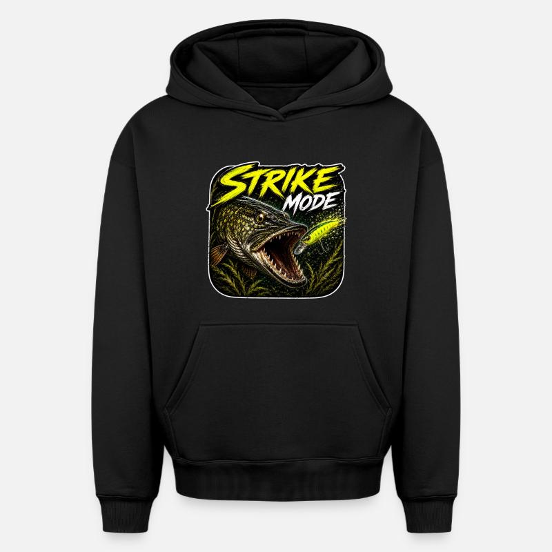 Strike-Mode Hechtfischerei-Design - Oversized Heavyweight Unisex Hoodie - Schwarz