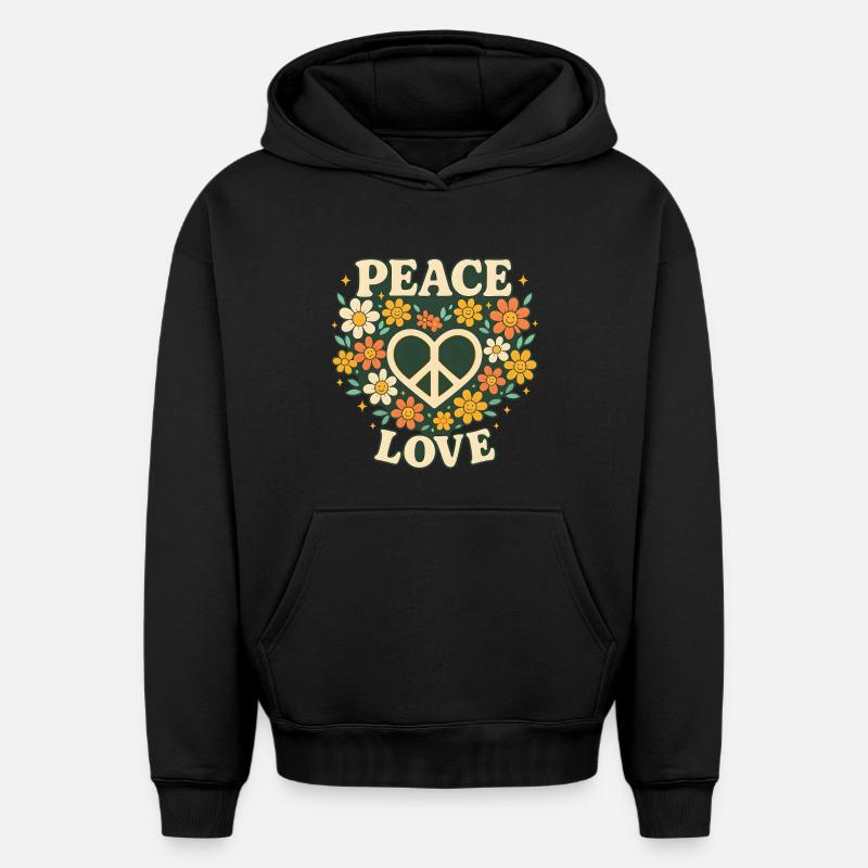 paix amour - Sweat à capuche unisexe oversize épais SPREAD - noir