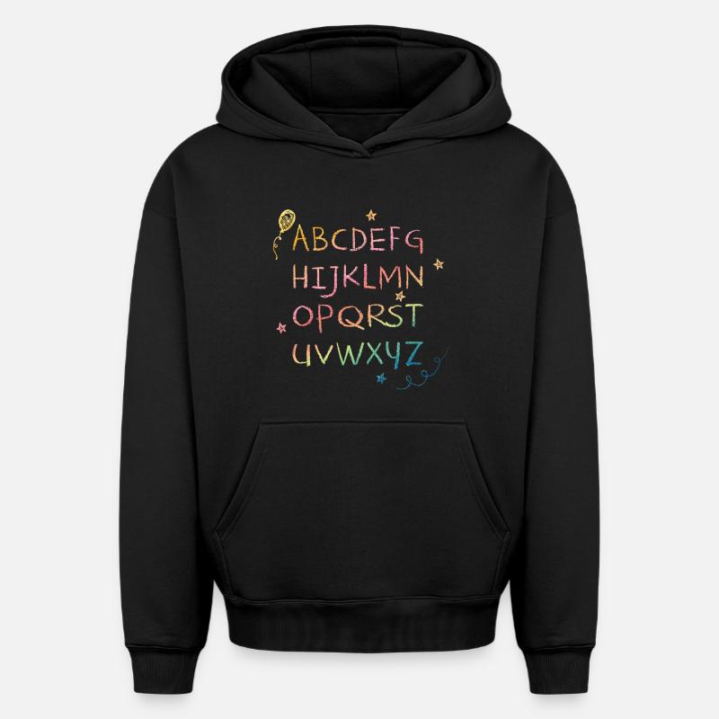 Regenbogen Kreide-Alphabet mit Sternchen - Oversized Heavyweight Unisex Hoodie - Schwarz