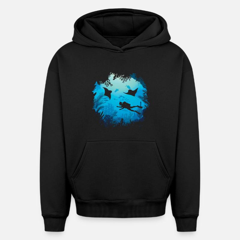 Plongée océanique - Sweat à capuche unisexe oversize épais SPREAD - noir