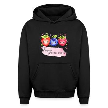 Trio des meilleurs amis de Berry - Sweat à capuche unisexe oversize épais SPREAD - noir - Devant - AI Model Female 172 light (172cm) & AI Model Male 185 light (185cm)