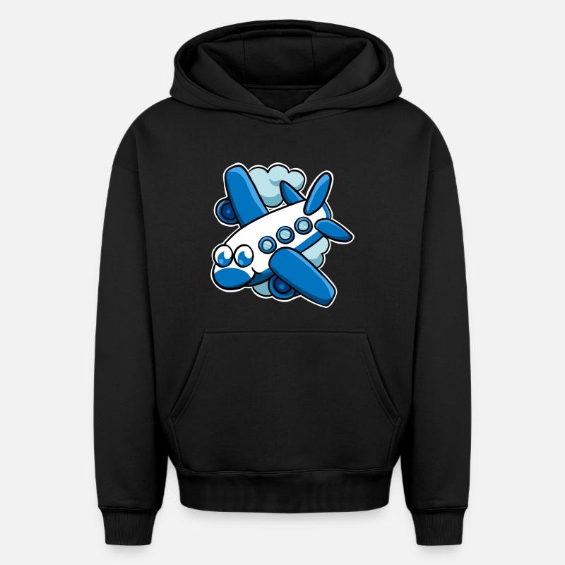 Avion - Sweat à capuche unisexe oversize épais SPREAD - noir