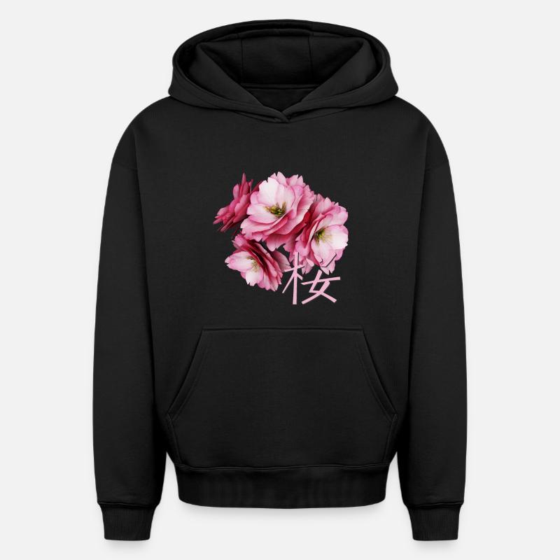 Fleur de cerisier - Sweat à capuche unisexe oversize épais SPREAD - noir