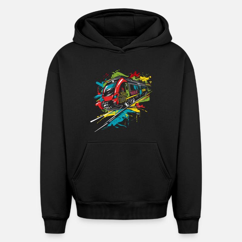 Graffiti Chemin de fer - Sweat à capuche unisexe oversize épais SPREAD - noir
