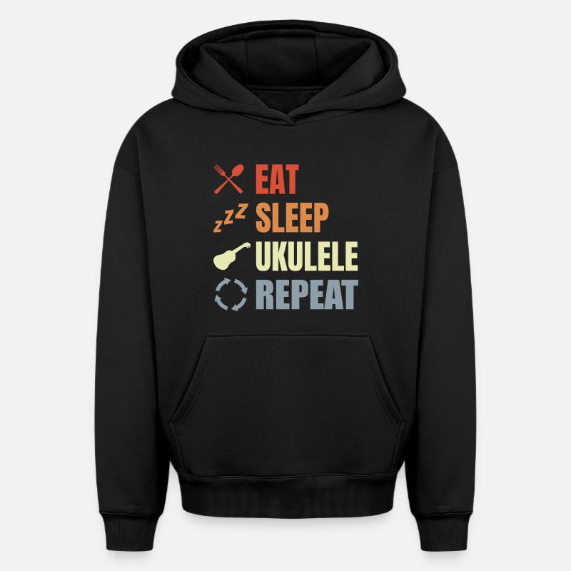 Manger dormir ukulélé répéter - Sweat à capuche unisexe oversize épais SPREAD - noir