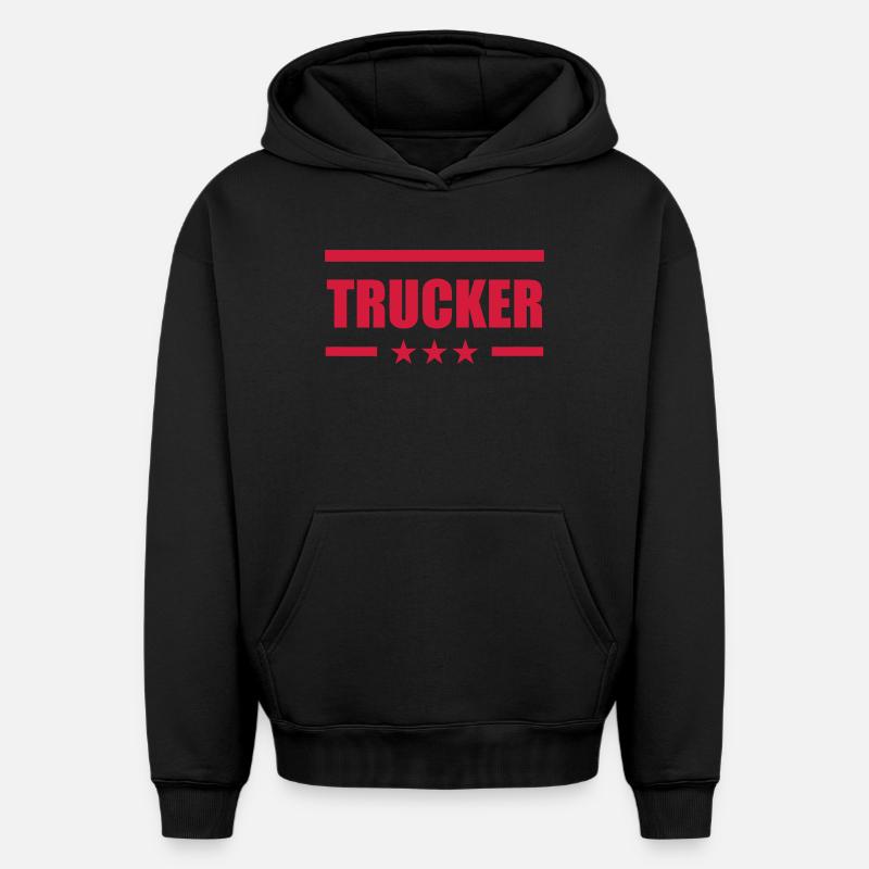 Trucker - Sweat à capuche unisexe oversize épais SPREAD - noir