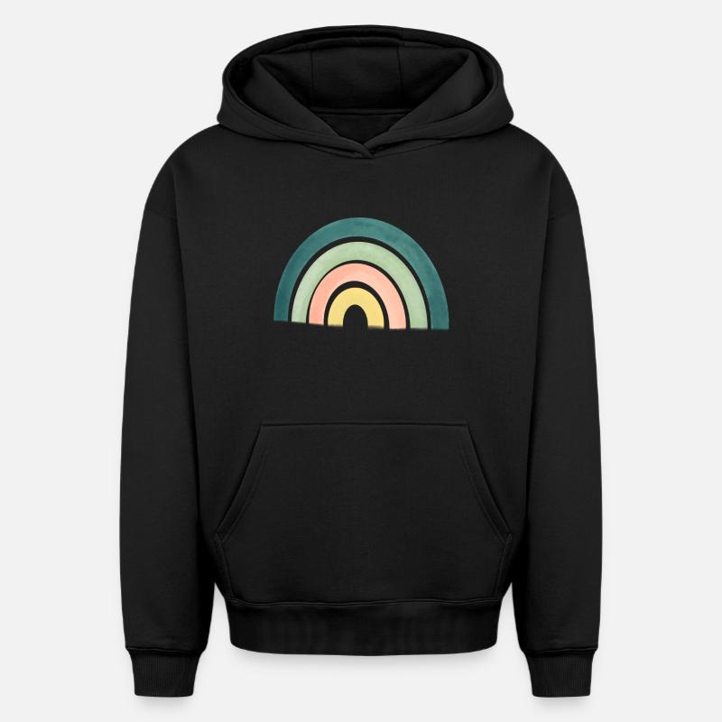 arc en ciel - Sweat à capuche unisexe oversize épais SPREAD - noir