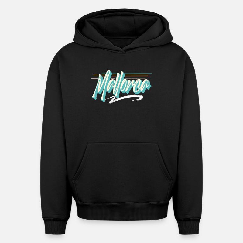 Majorque - Sweat à capuche unisexe oversize épais SPREAD - noir