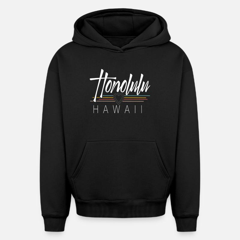 Honolulu Hawaii - Sweat à capuche unisexe oversize épais SPREAD - noir