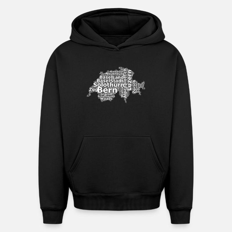 Suisse dialecte blanc - Sweat à capuche unisexe oversize épais SPREAD - noir