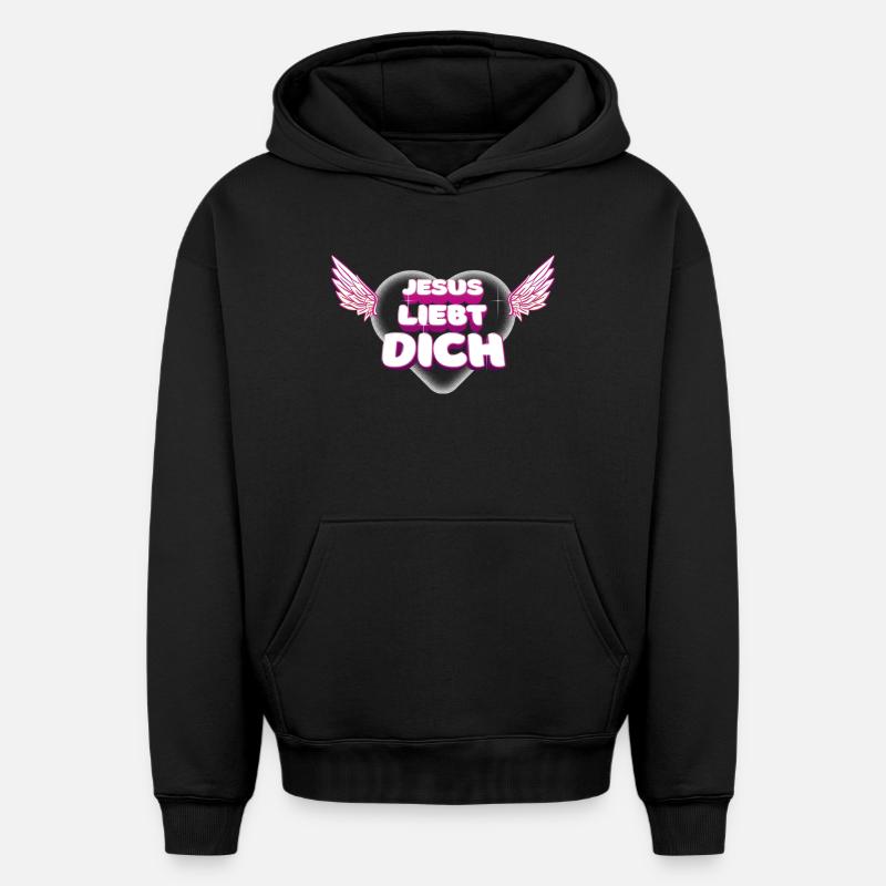 Jésus vous aime - Sweat à capuche unisexe oversize épais SPREAD - noir