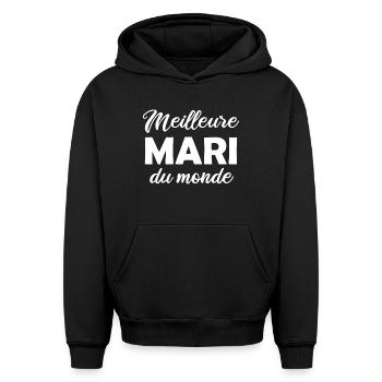 Meilleur Mari du monde - Sweat à capuche unisexe oversize épais SPREAD - noir - Devant - AI Model Female 172 light (172cm) & AI Model Male 185 light (185cm)
