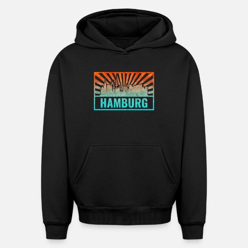 Hamburg Skyline Gradient - Oversized Heavyweight Unisex Hoodie - Schwarz