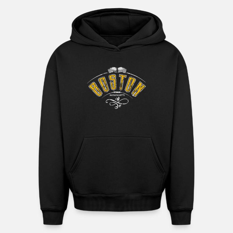Effet grunge Boston - Sweat à capuche unisexe oversize épais SPREAD - noir