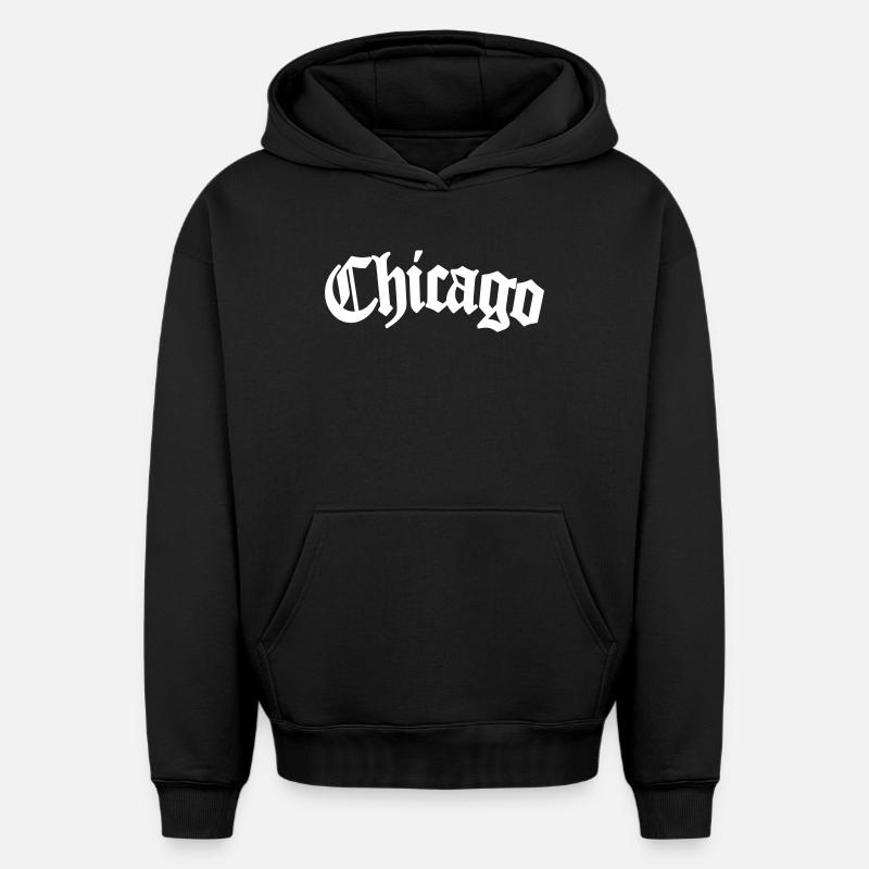 Chicago - Sweat à capuche unisexe oversize épais SPREAD - noir