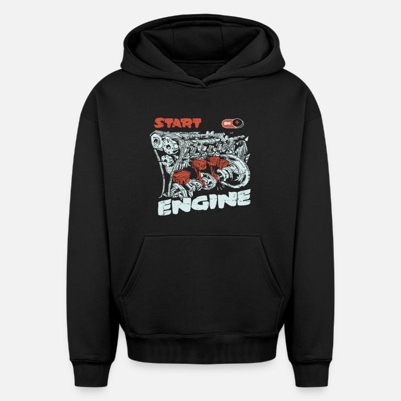 Start the engine, engine, engine - Oversized Heavyweight Unisex Hoodie - black