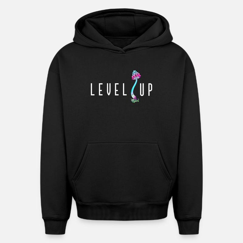 LEVEL UP Champignon - Sweat à capuche unisexe oversize épais SPREAD - noir