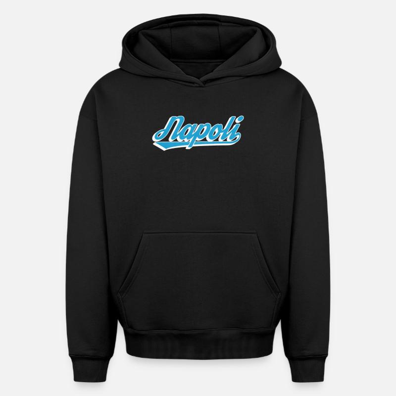 Napoli Rétro Script Blue - Sweat à capuche unisexe oversize épais SPREAD - noir