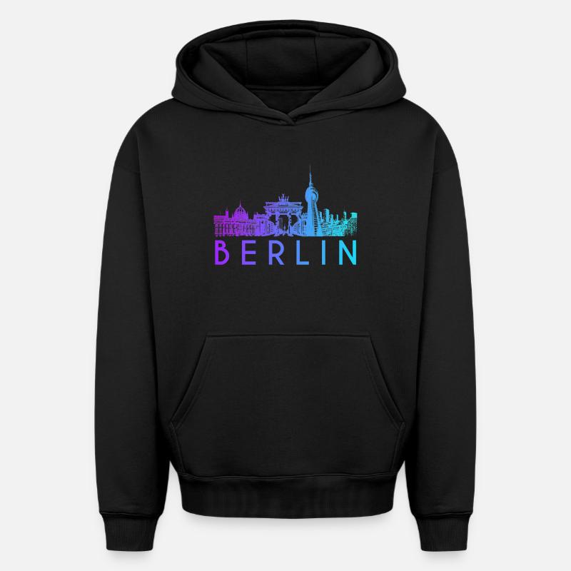 Horizon de Berlin - Sweat à capuche unisexe oversize épais SPREAD - noir